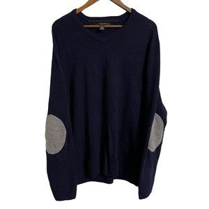 Tasso Elba Men's Blue Speckled Elbow Patch Lambs Wool Vneck Sweater Size XL